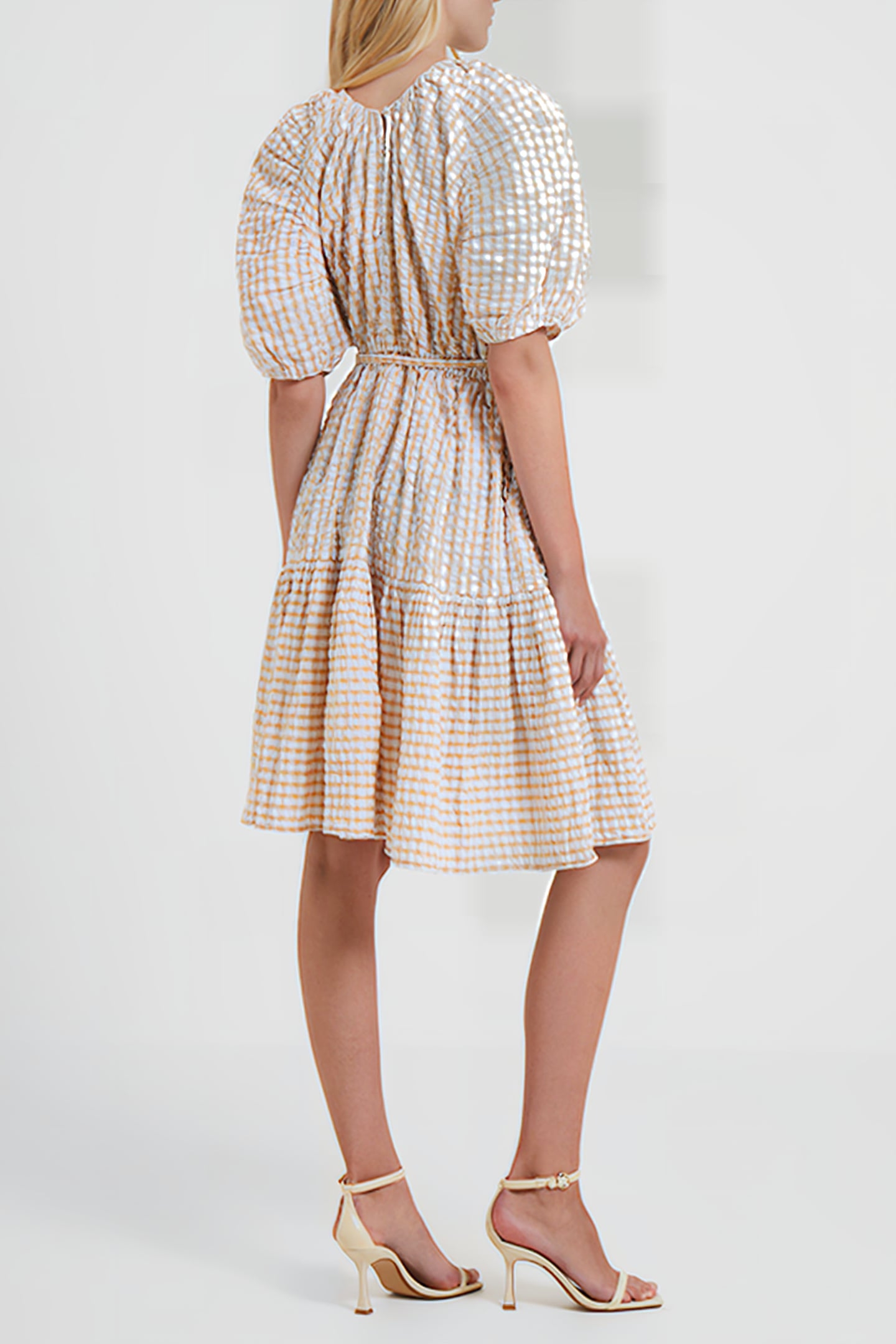 FILIPPA POPLIN GINGHAM PUFF SLEEVE DRESS INCENSE 2