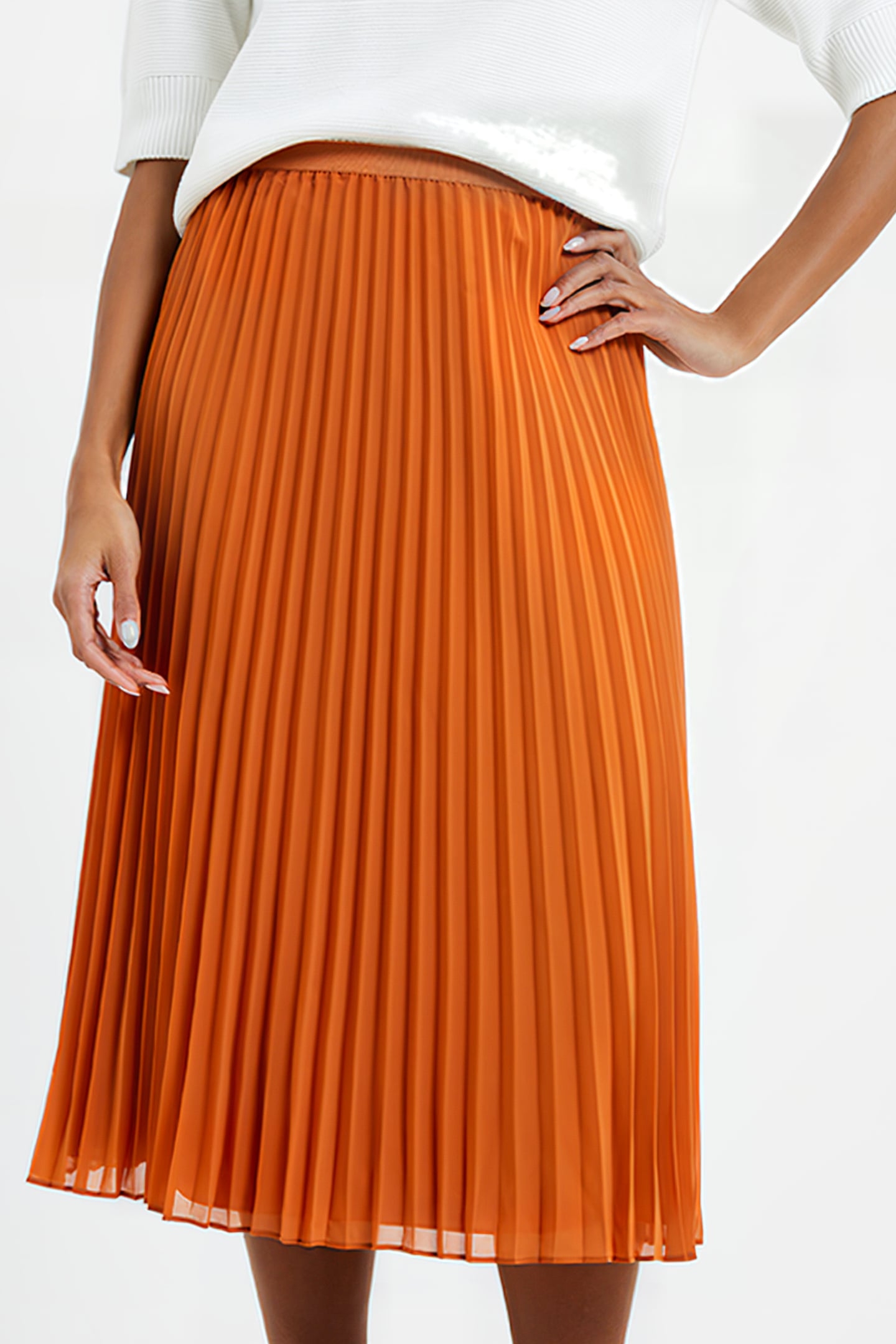 PLEATED SOLID MIDI SKIRT HONEY BRONZE 1