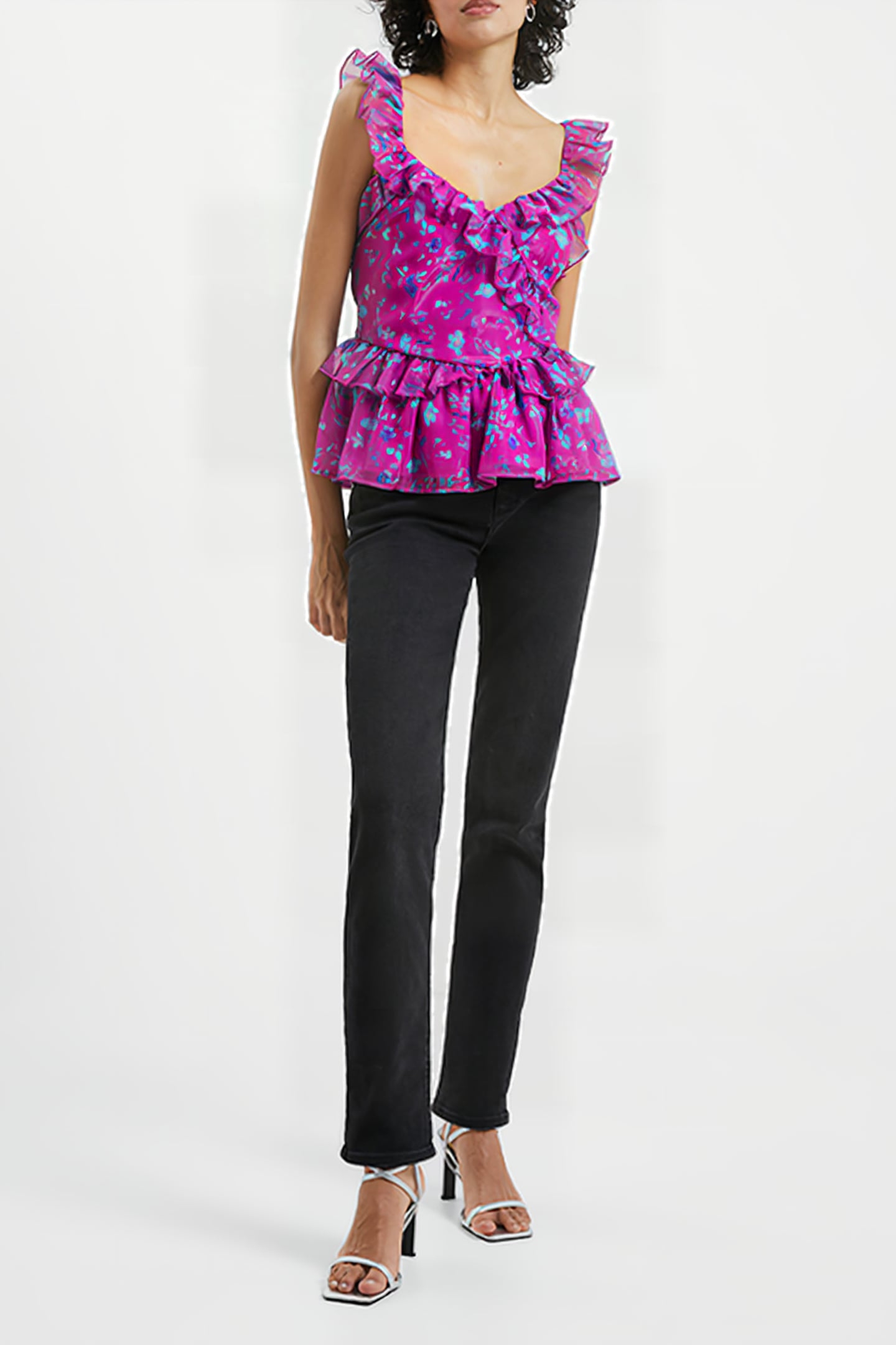 ADEN BAI LUREX FRILL CAMI TOP DAHLIA 2