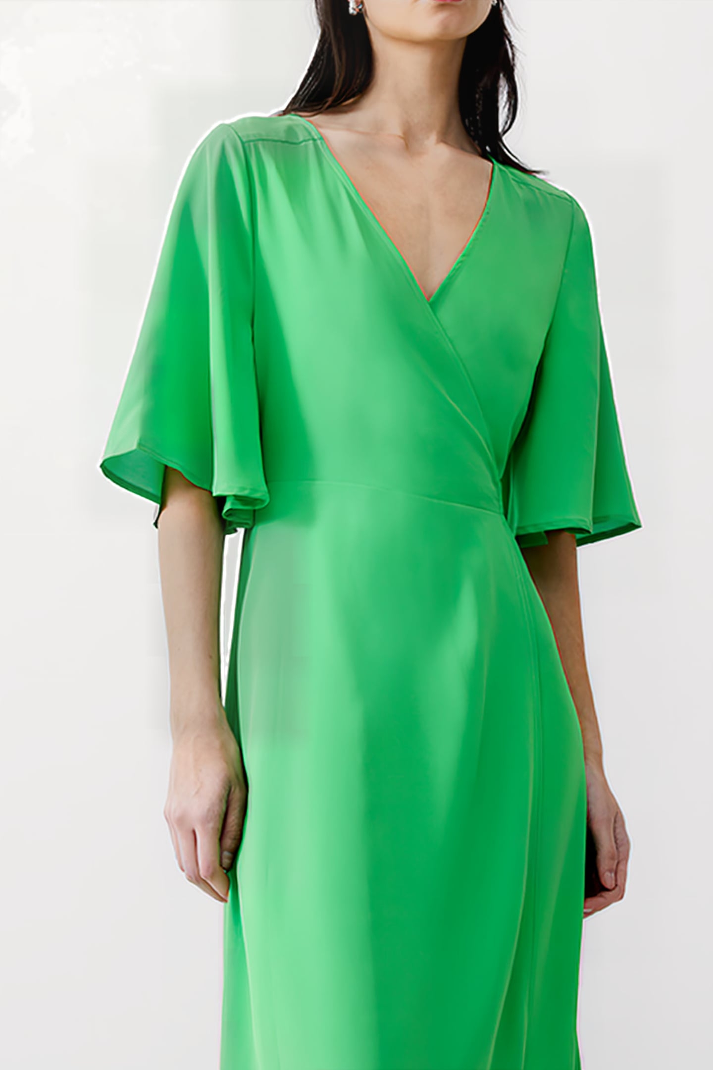 WRAP ANGEL SLV DRESS LONG POISE GREEN 3