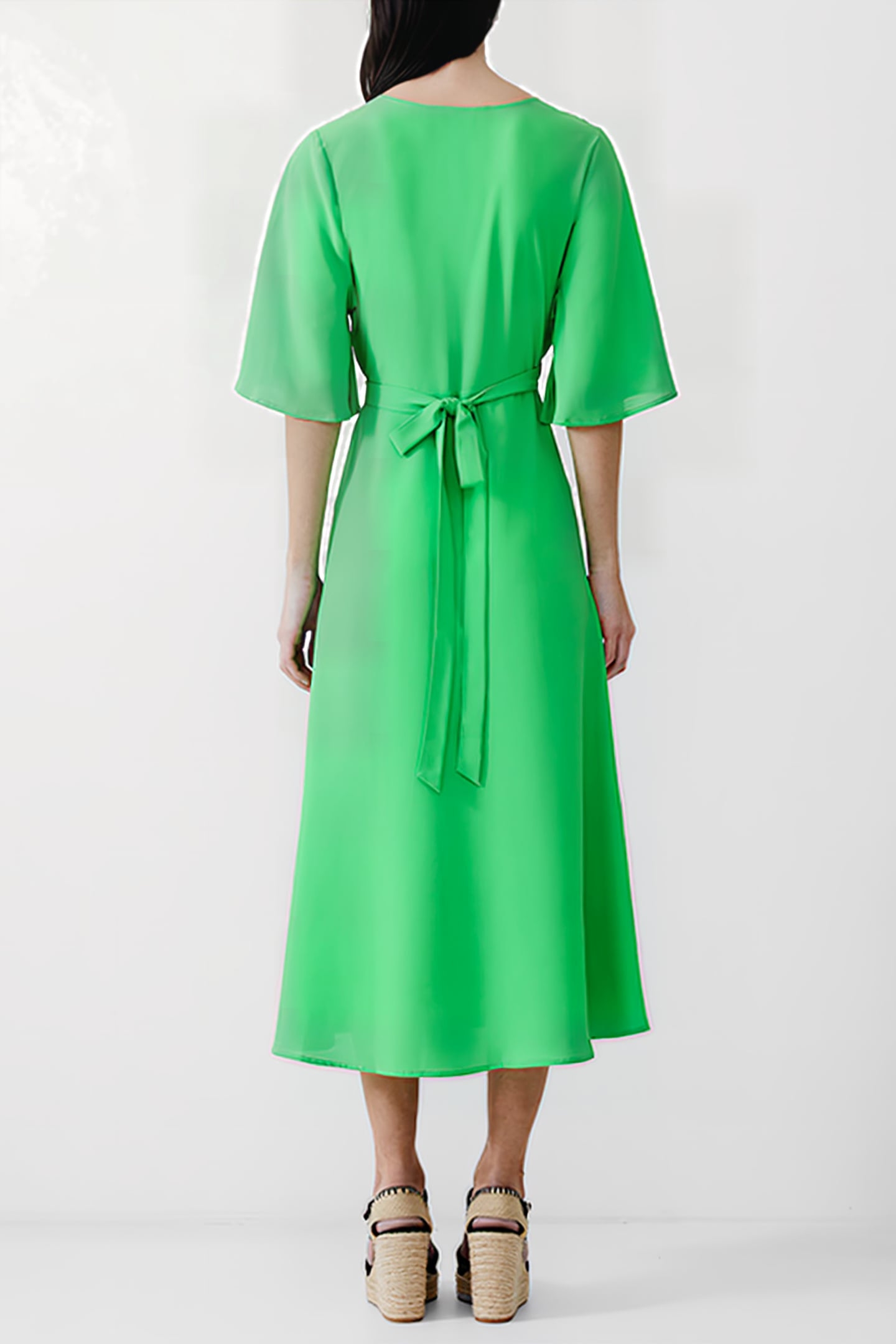 WRAP ANGEL SLV DRESS LONG POISE GREEN 2