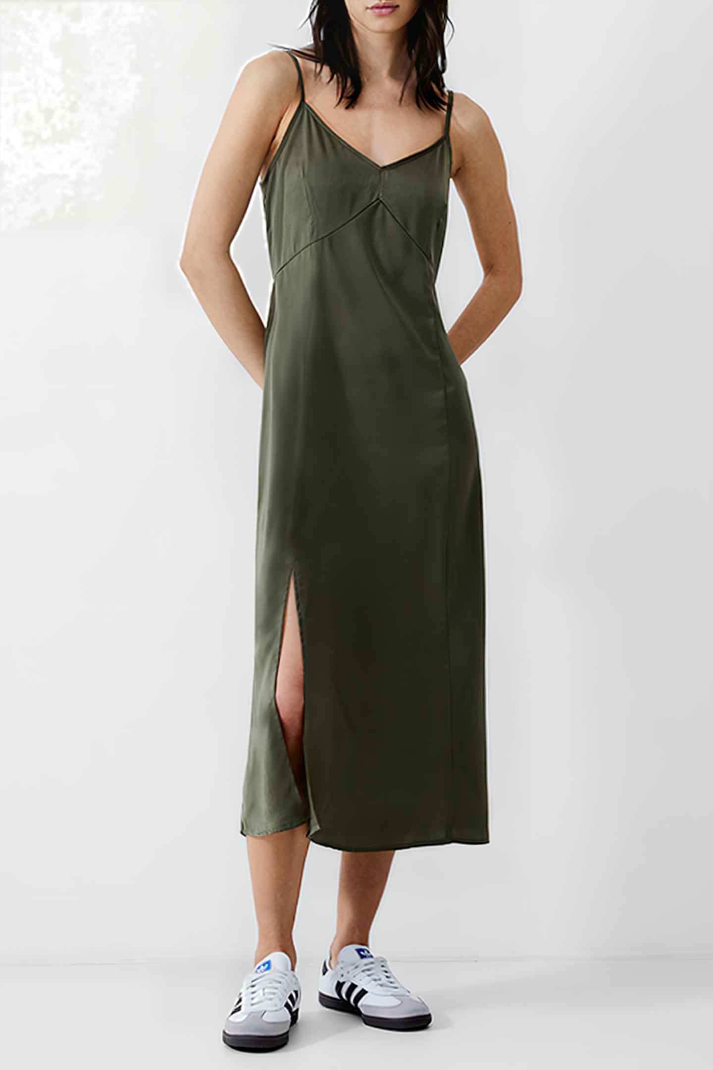 SATIN SLIP DRESS LONG KHAKI 1
