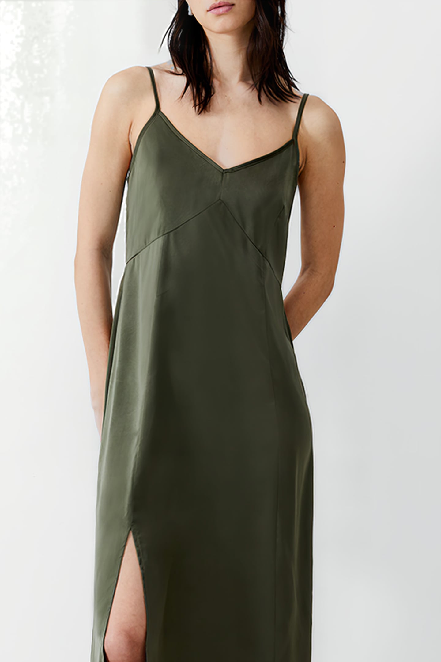 SATIN SLIP DRESS LONG KHAKI 3