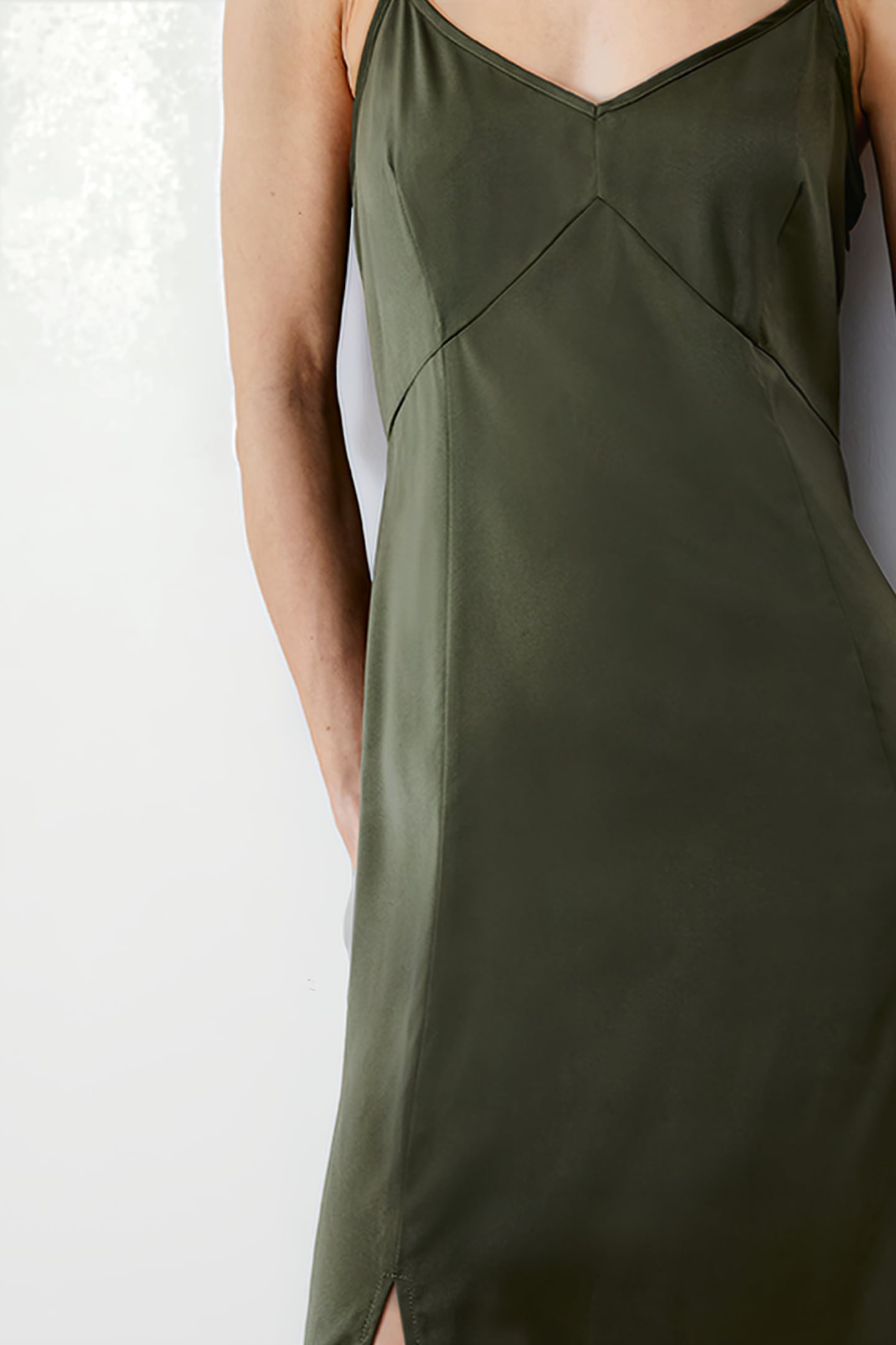 SATIN SLIP DRESS LONG KHAKI 4