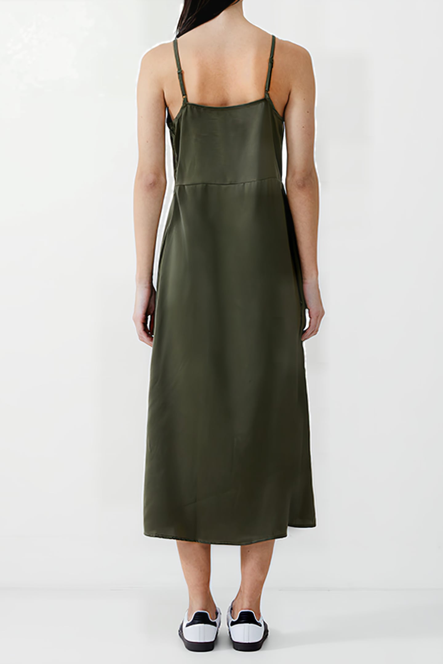 SATIN SLIP DRESS LONG KHAKI 2