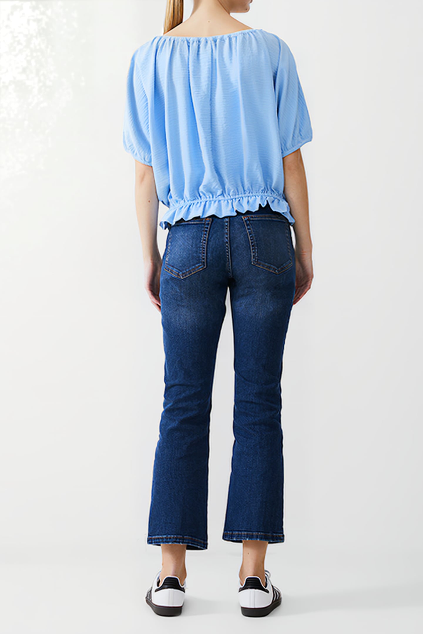 BUTTON CRINKLE PEASANT TOP PLACID BLUE 3