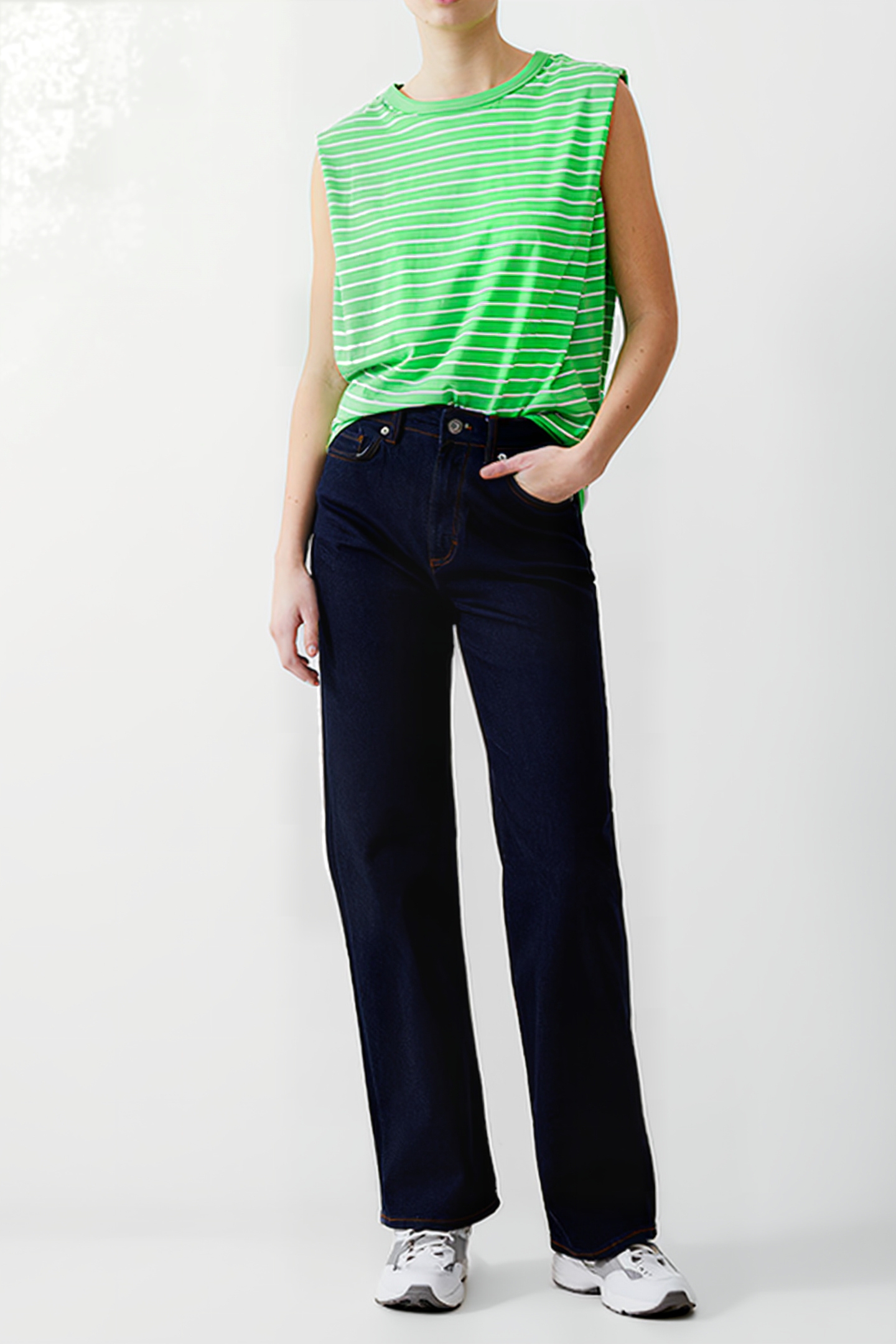 PADDED SHOULDER STRIPE TANK POISE GREEN/WHITE 2