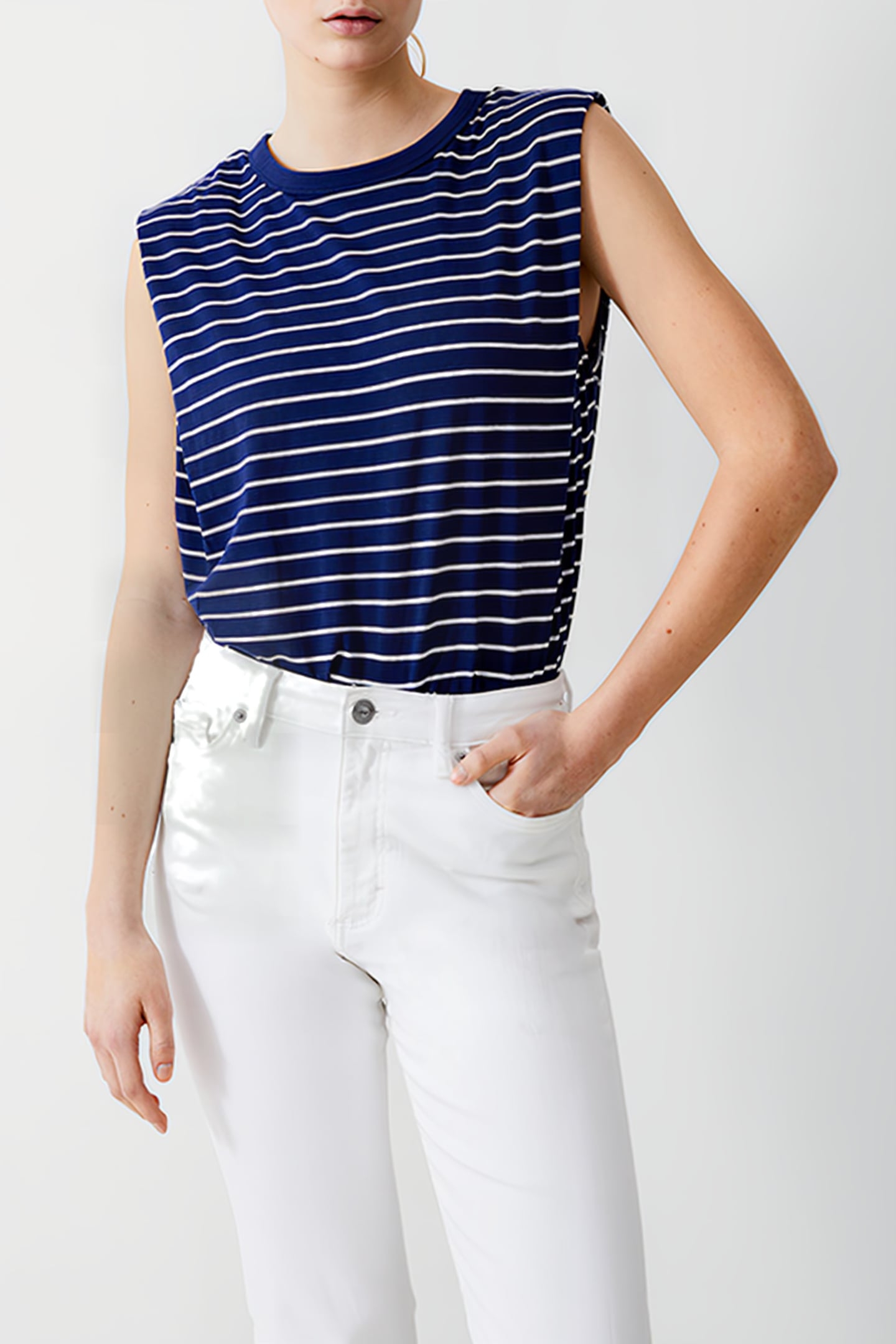 PADDED SHOULDER STRIPE TANK DK NAVY/WHITE 1