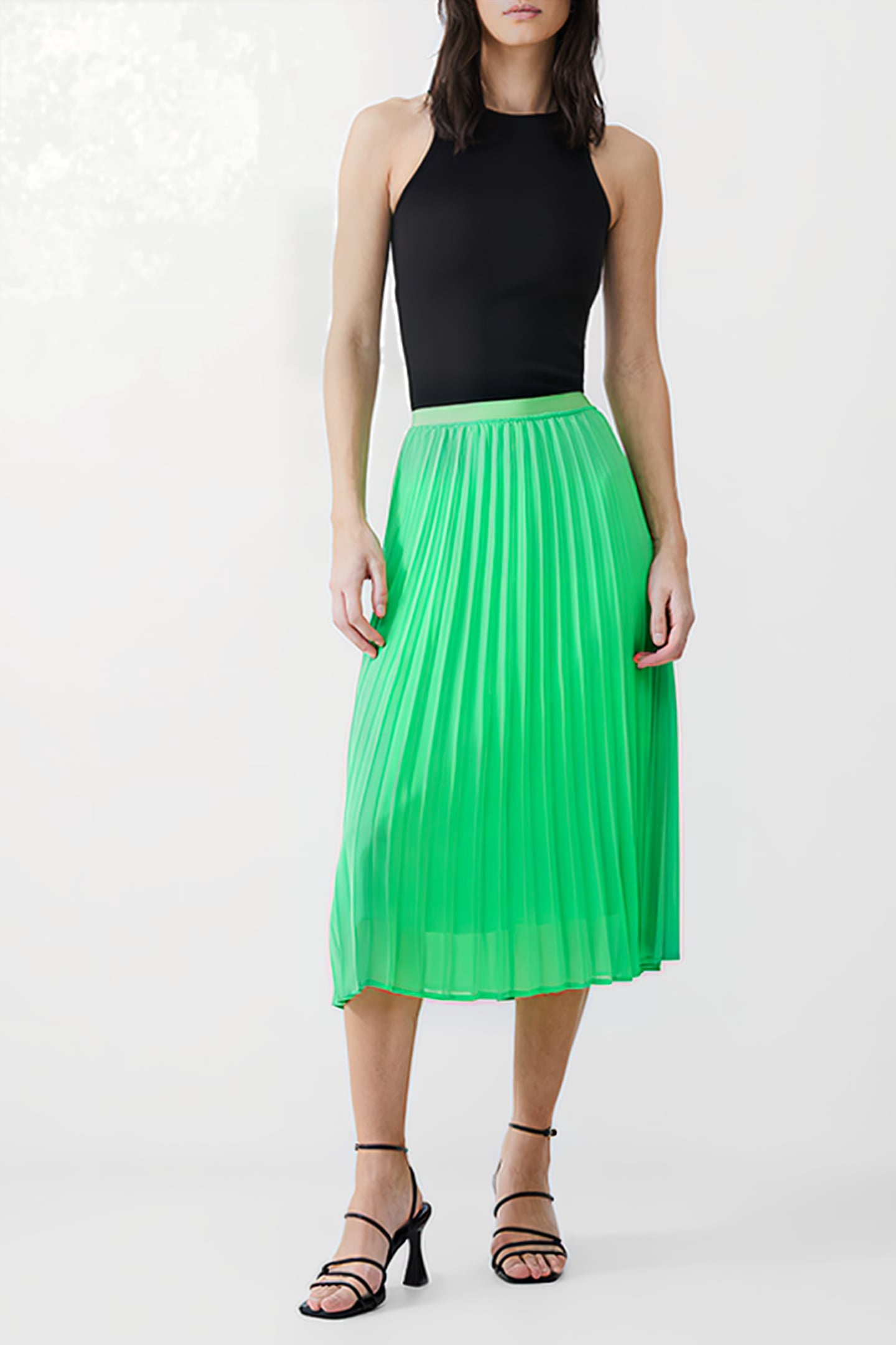 PLEAT GEORGETTE MIDI SKIRT POISE GREEN 1
