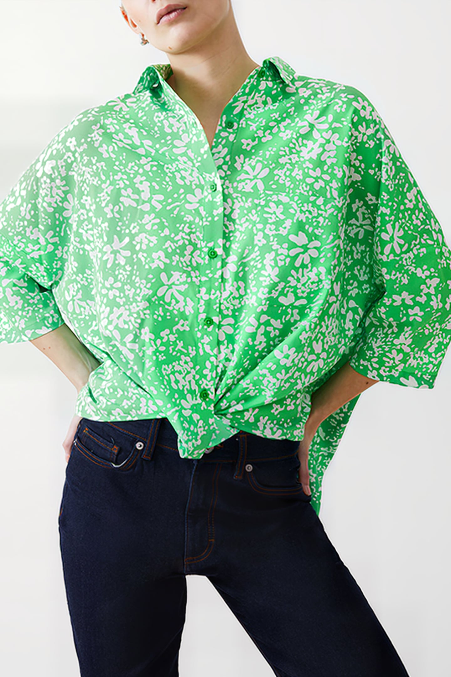 FLORALE TWIST CREPE LIGHT TOP POISE GREEN/WHITE 1