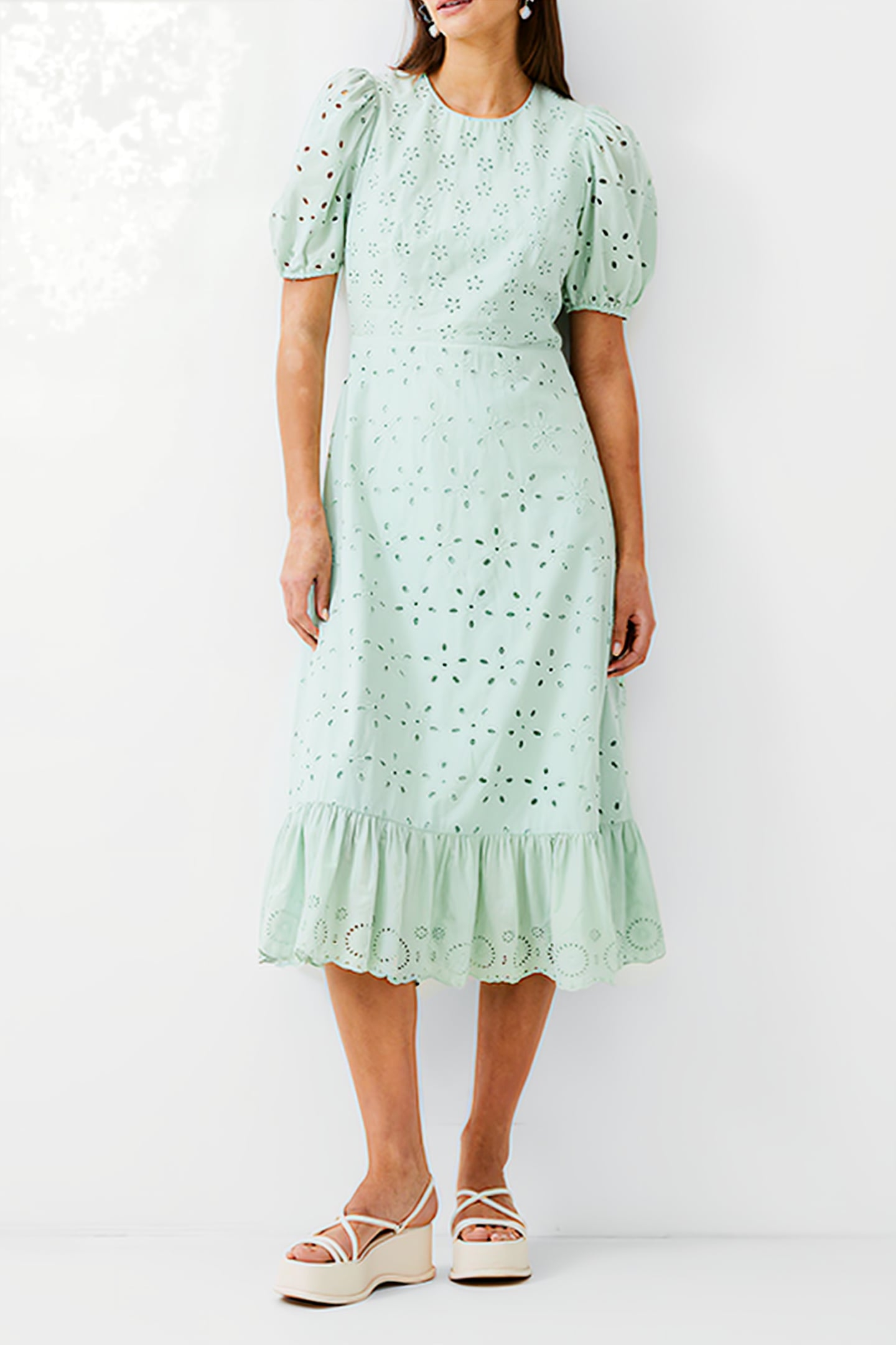 BRODERIE TIERED DRESS L MINT 1