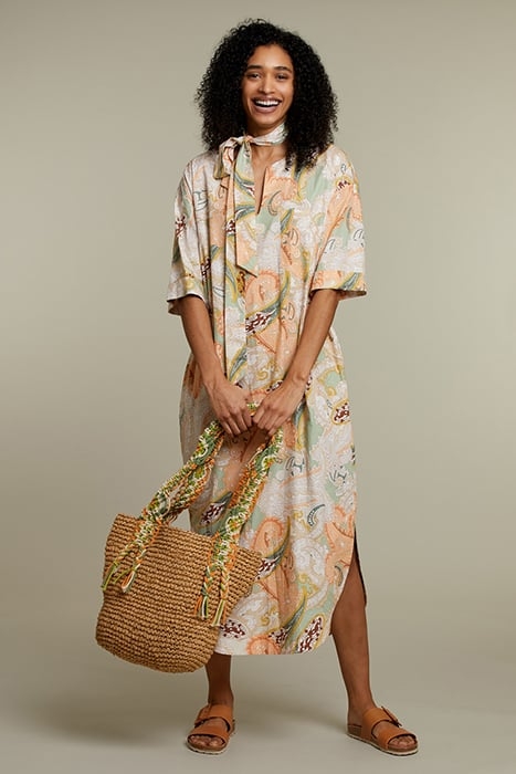 PASTEL PAISLEY STRAIGHT BELTED DRESS 1