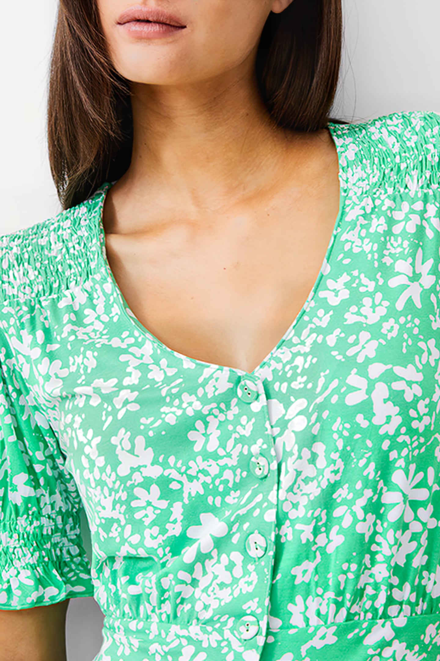 FLORALE BUTTON-THRU DRESS MIDI POISE GREEN/WHITE 4