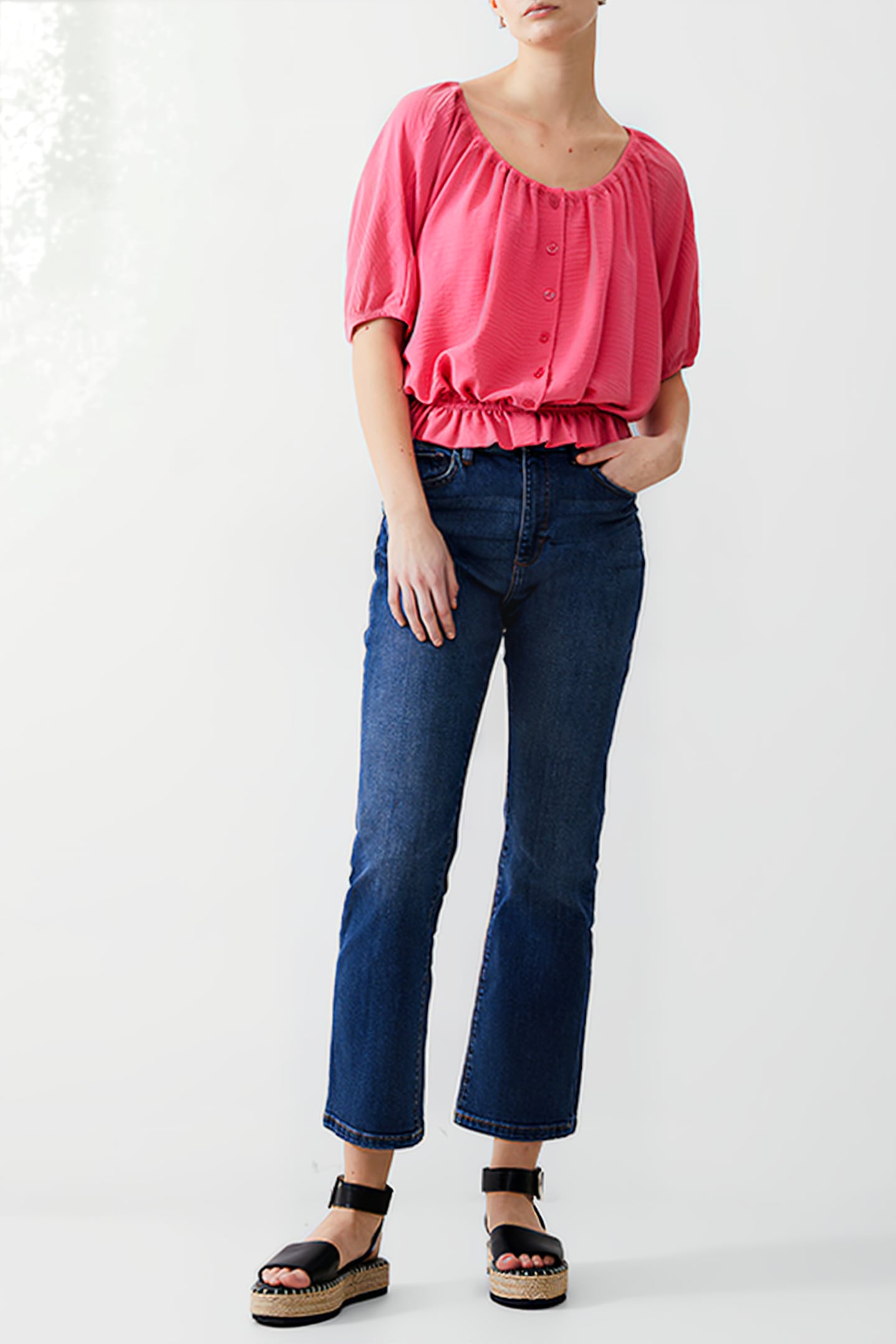 BUTTON CRINKLE PEASANT TOP CAMELLIA 2