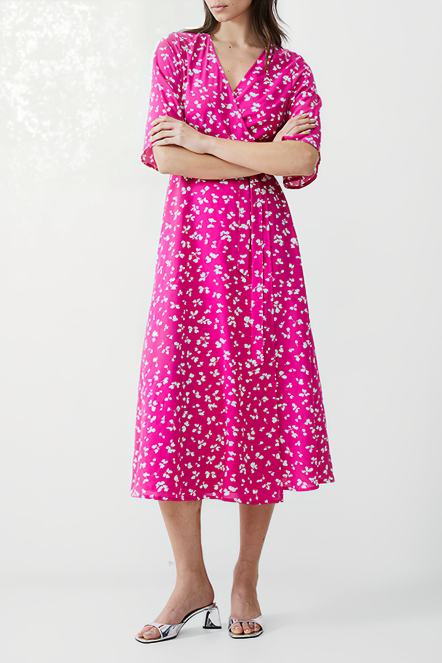 BONITA WRAP ANGEL DRESS LONG WILD ROSA/WHITE 1