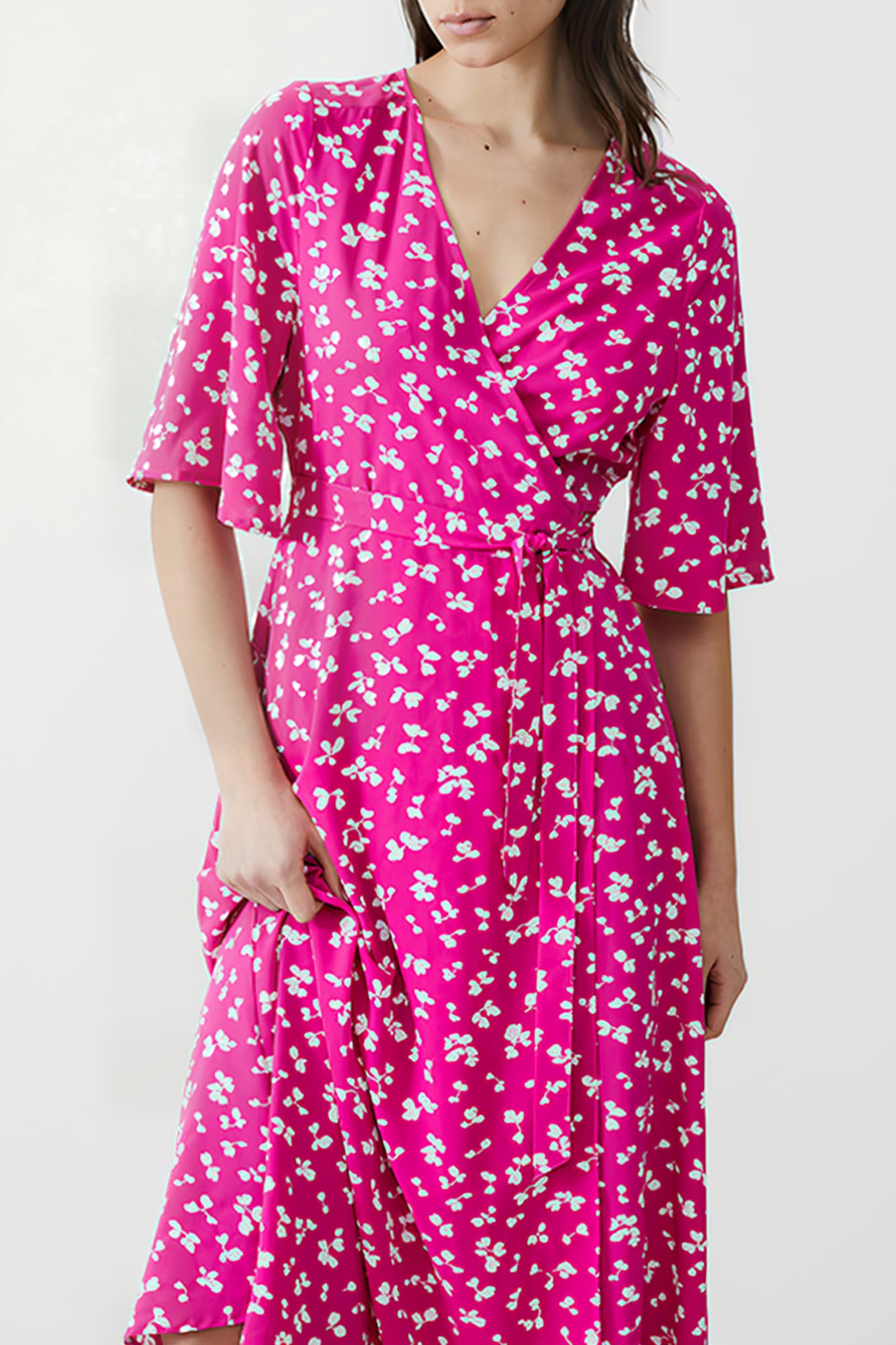 BONITA WRAP ANGEL DRESS LONG WILD ROSA/WHITE 3