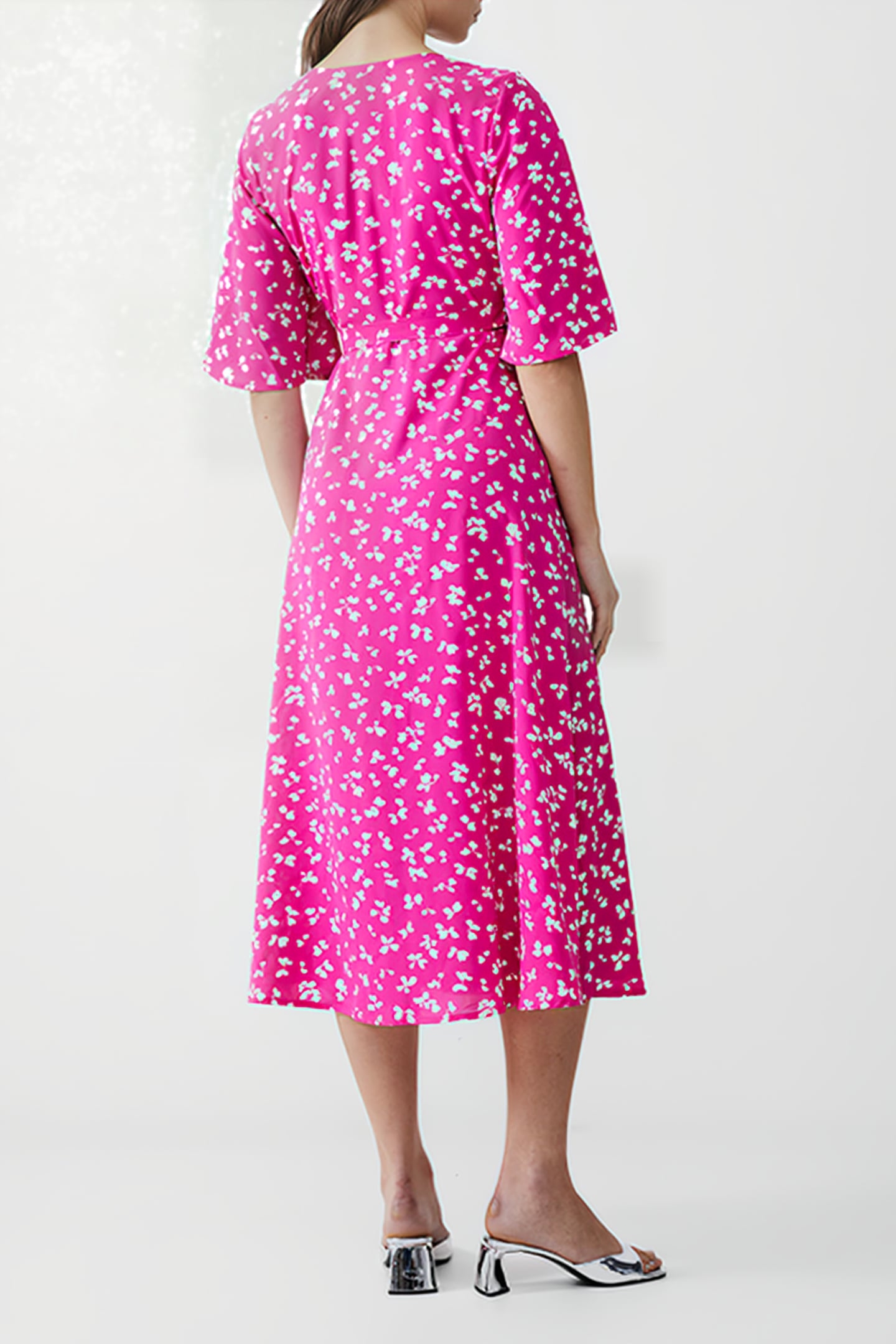 BONITA WRAP ANGEL DRESS LONG WILD ROSA/WHITE 2