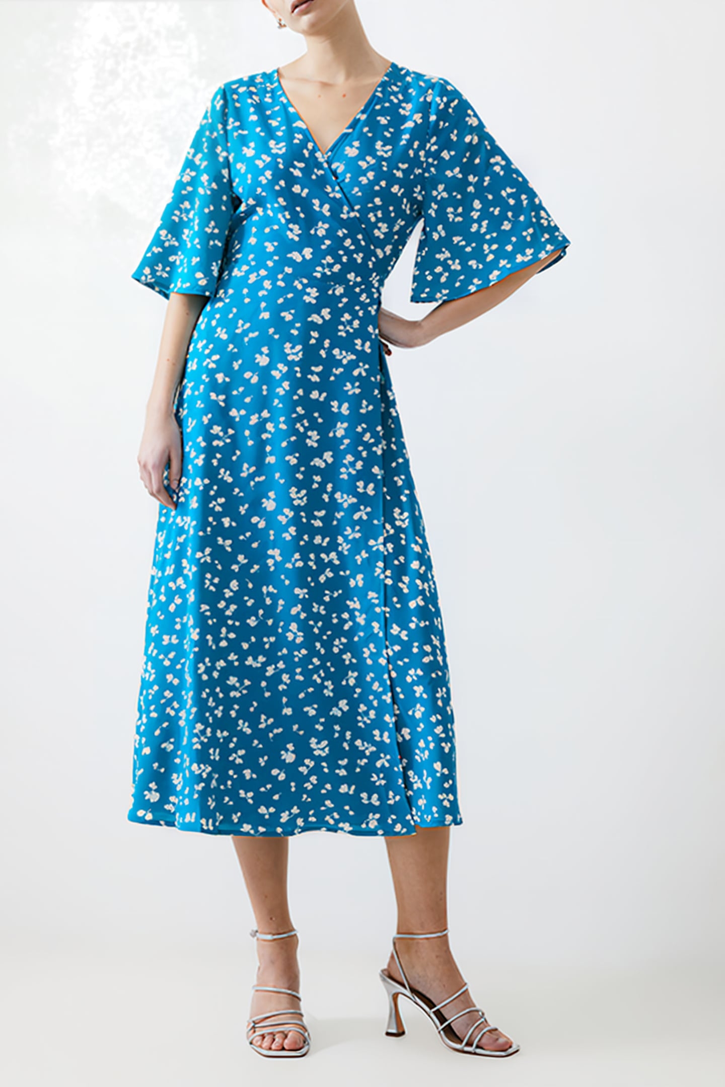 BONITA WRAP ANGEL DRESS LONG PEACOCK/WHITE 1