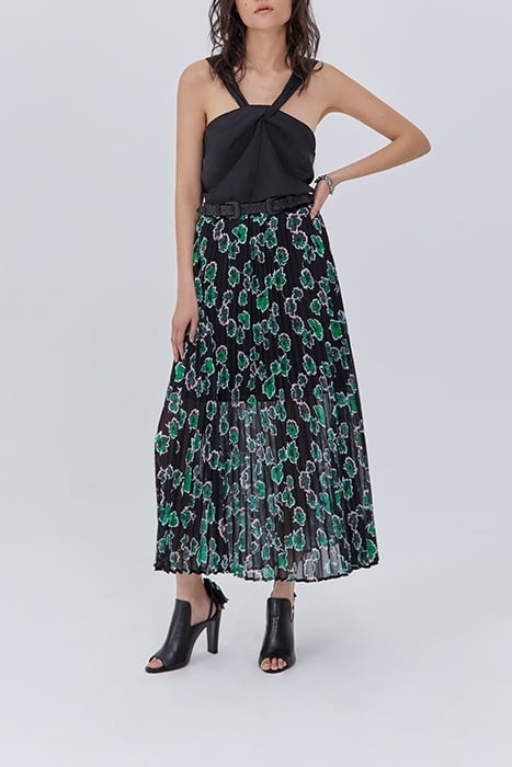 BLACK XL FLORAL PRINT LONG PLEATED SKIRT 2