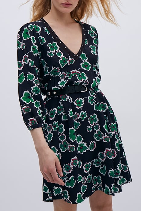 BLACK XL FLORAL PRINT STUDDED COLLAR DRESS 1