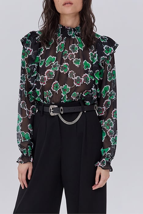 BLACK XL FLORAL PRINT RUFFLED BLOUSE 1