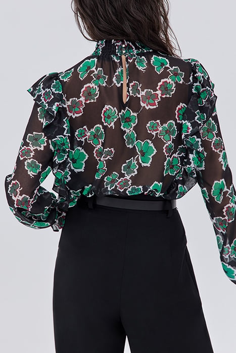 BLACK XL FLORAL PRINT RUFFLED BLOUSE 2