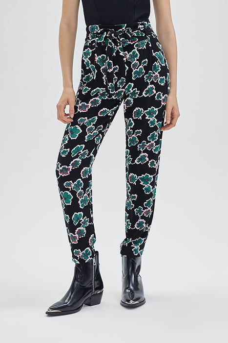 BLACK XL FLORAL FLOWING BELTED TROUSERS 1