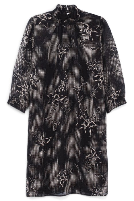 BLACK DRESS WITH ECRU DANDY FLOWER PRINT 3