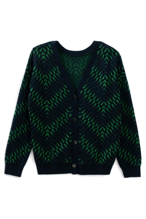 NAVY GEOMETRIC MOTIF JACQUARD KNIT CARDIGAN 4