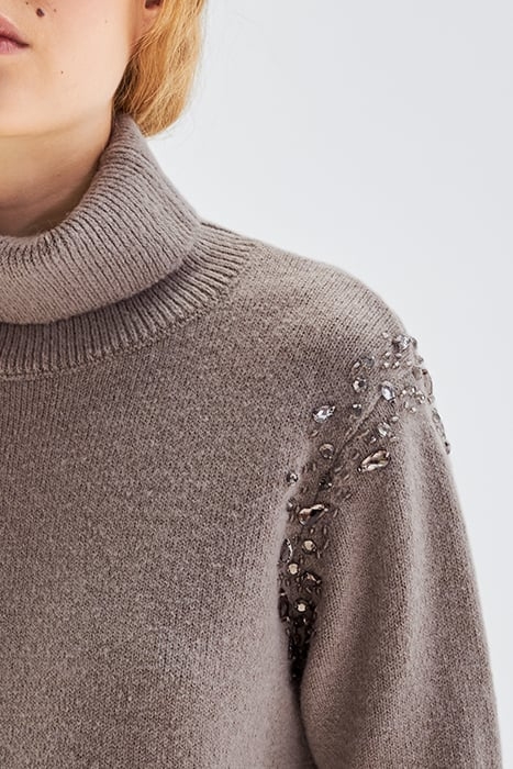 BEIGE KNIT DRESS WITH DIAMANTE ARMHOLES 4