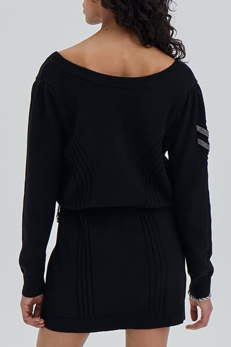 BLACK CHEVRON STITCH KNIT SHORT DRESS 2