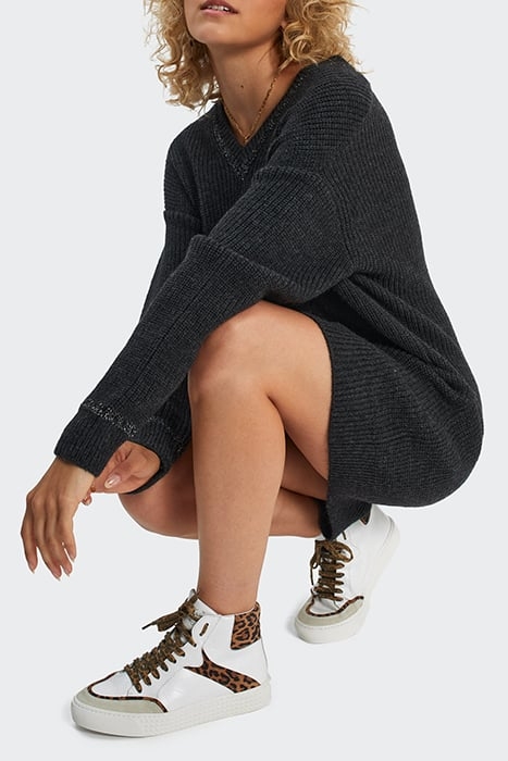 CHARCOAL LUREX KNIT V-NECKLINE DRESS 4