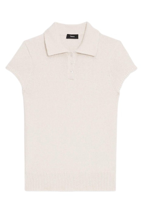 CAP SLEEVE POLO IN COTTON-WOOL BOUCLÉ OFF WHITE 2
