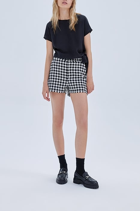 BLACK HOUNDSTOOTH MOTIF TWEED-LOOK SHORTS BLACK 2