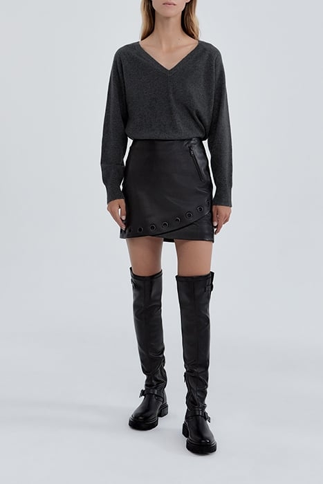 PURE EDITION- BLACK LEATHER MINISKIRT WITH EYELETS BLACK 2