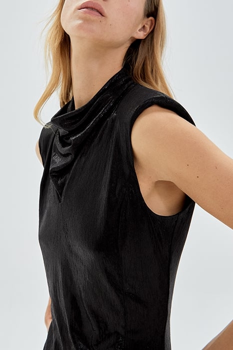 PURE EDITION- BLACK SHORT DRAPED DRESS BLACK 4