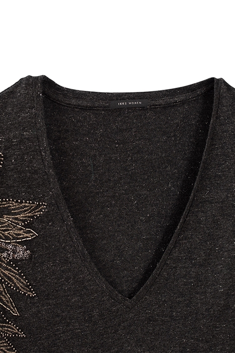 GREY MARL LUREX T-SHIRT WITH FEATHER EMBROIDERY GREY 2