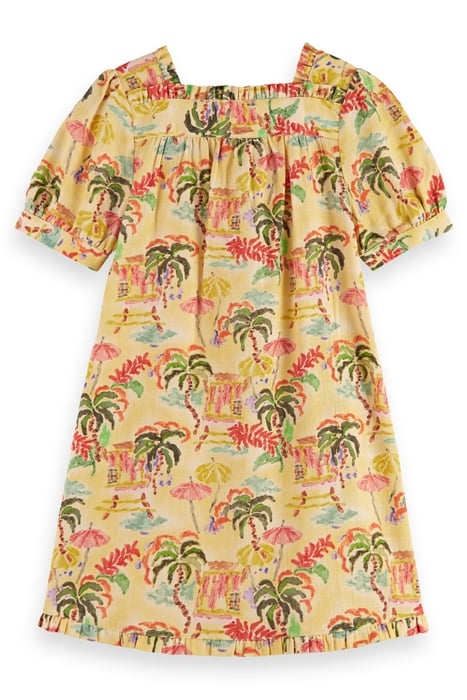ALL-OVER PRINTED SHORT-SLEEVED LINEN BLEND DRESS SUNSHINE SU 2