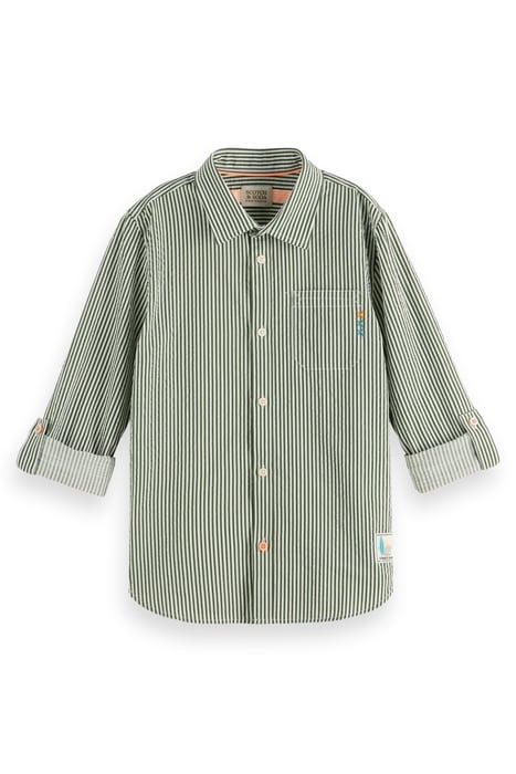 REGULAR-FIT - PRINTED STRIPE SEERSUCKER SHIRT SEAWEED GREEN  1