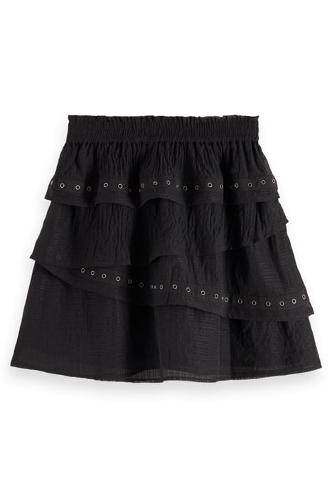 LAYERED HIGH-RISE MINI SKIRT WITH EYELET DETAIL EVENING BLAC 2