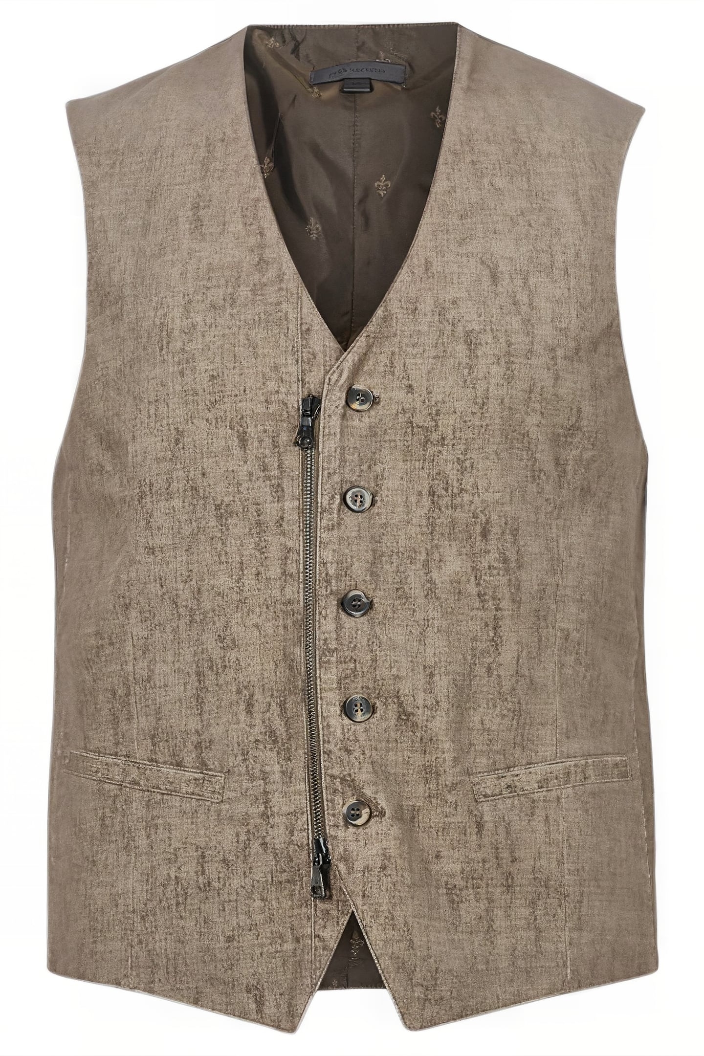 SLIM FIT VEST WITH ZIP/BUTTON CF PLACKET MUSHROOM 1