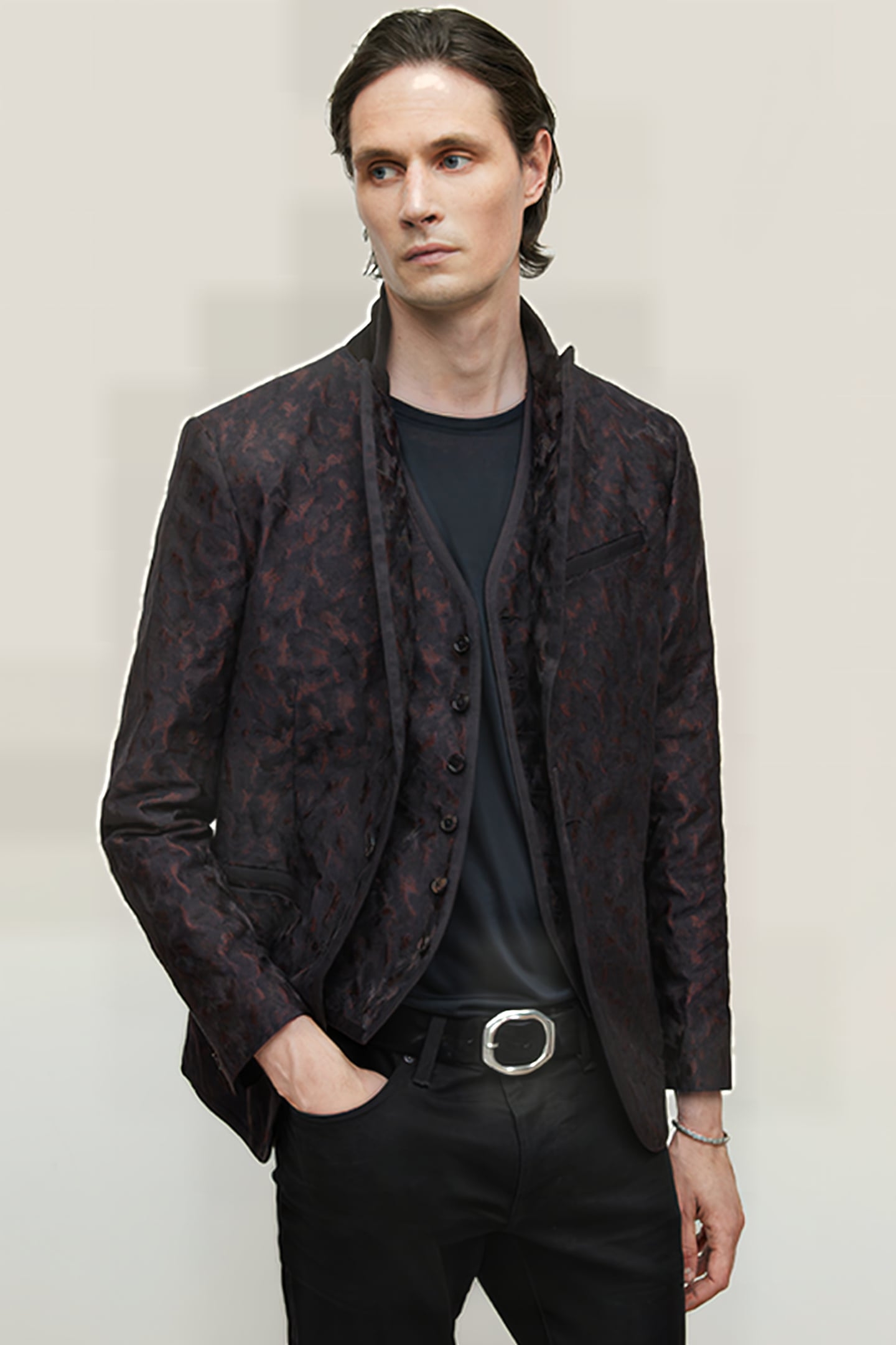 BUTTON FRONT CLOSURE VEST WITH SATIN TAP MERLOT 2