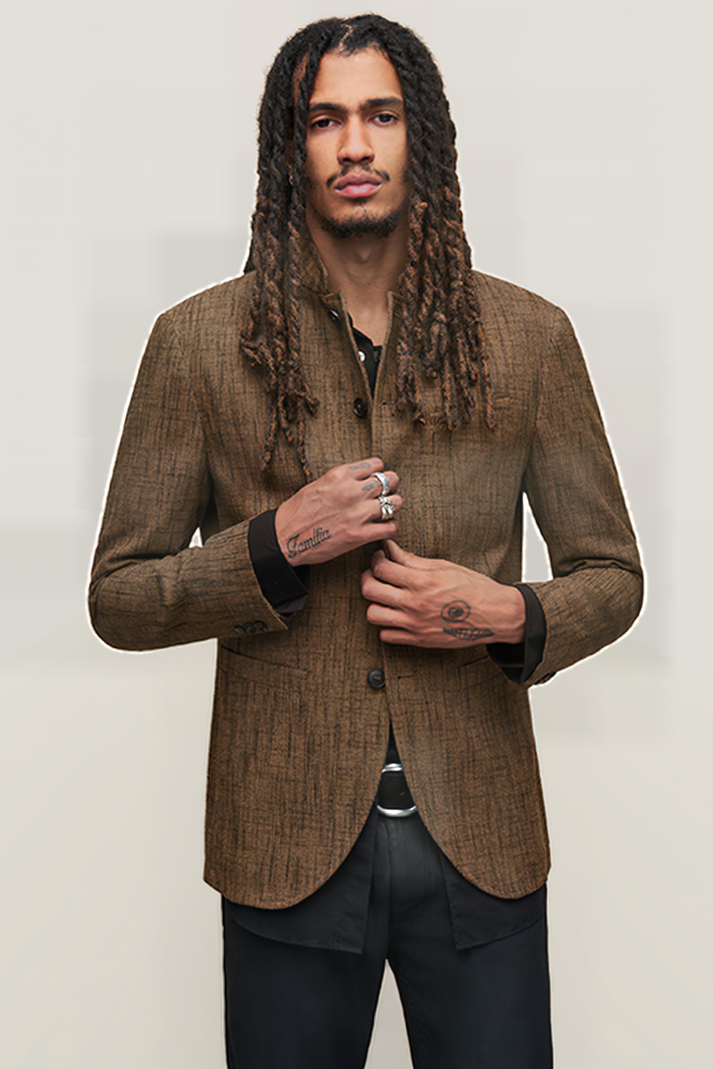 SLIM FIT STAND UP COLLAR JACKET WITH FRO NUTMEG 1