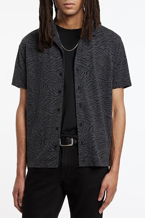 LAWRENCE CAMP COLLAR SHIRT IN ZEBRA JACQ BLACK 1