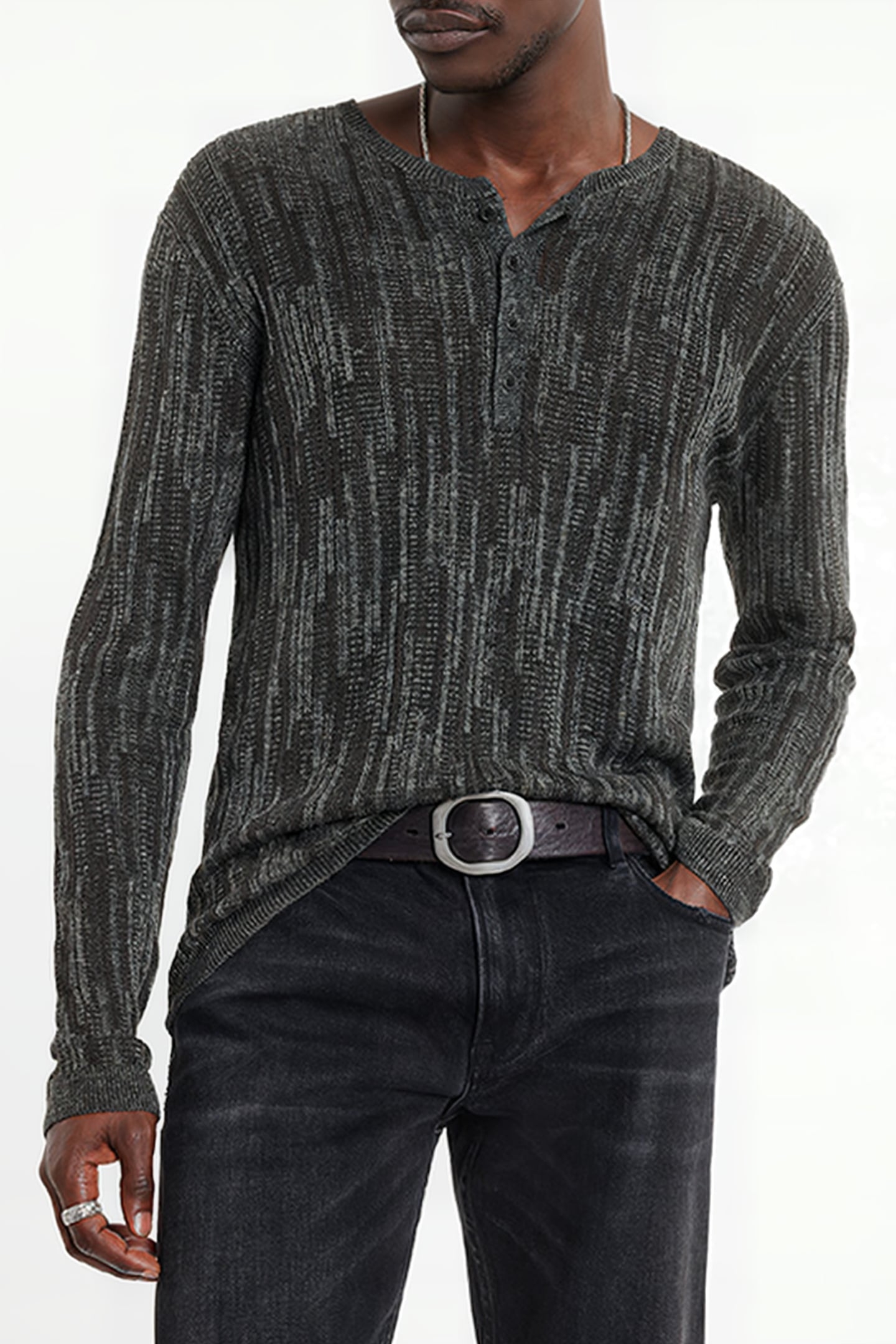 WILLIAM SLIM FIT HENLEY WITH MISS AND TU IRON GREY 1