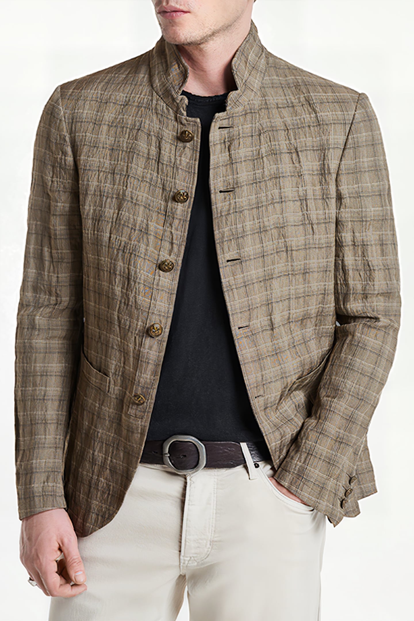 SLIM FIT BUTTON CLOSURE SOFT JACKET WITH OLIVE LEAF 1