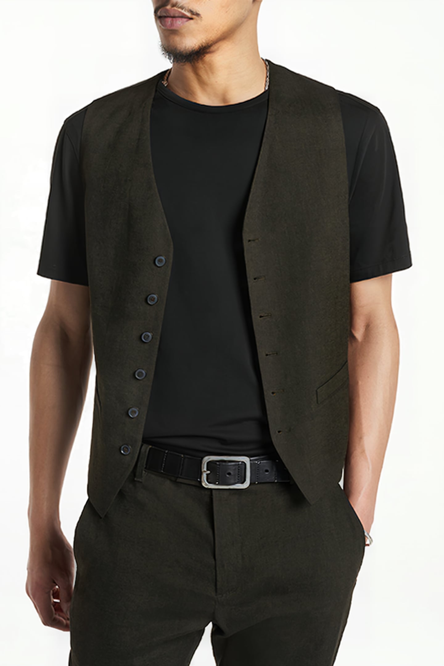 BUTTON FRONT VEST WITH FRONT BODY DARTS KELP 1