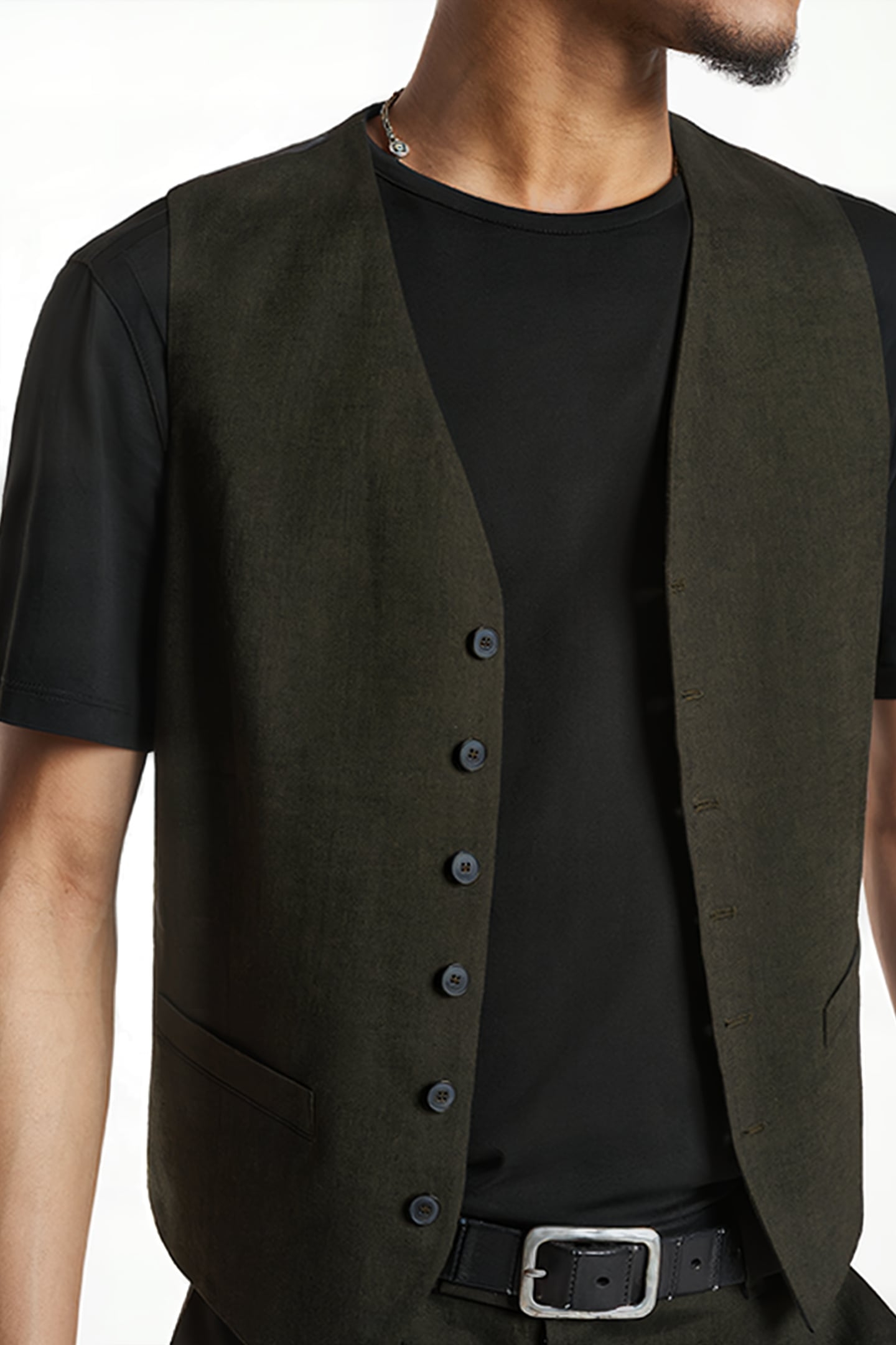 BUTTON FRONT VEST WITH FRONT BODY DARTS KELP 3