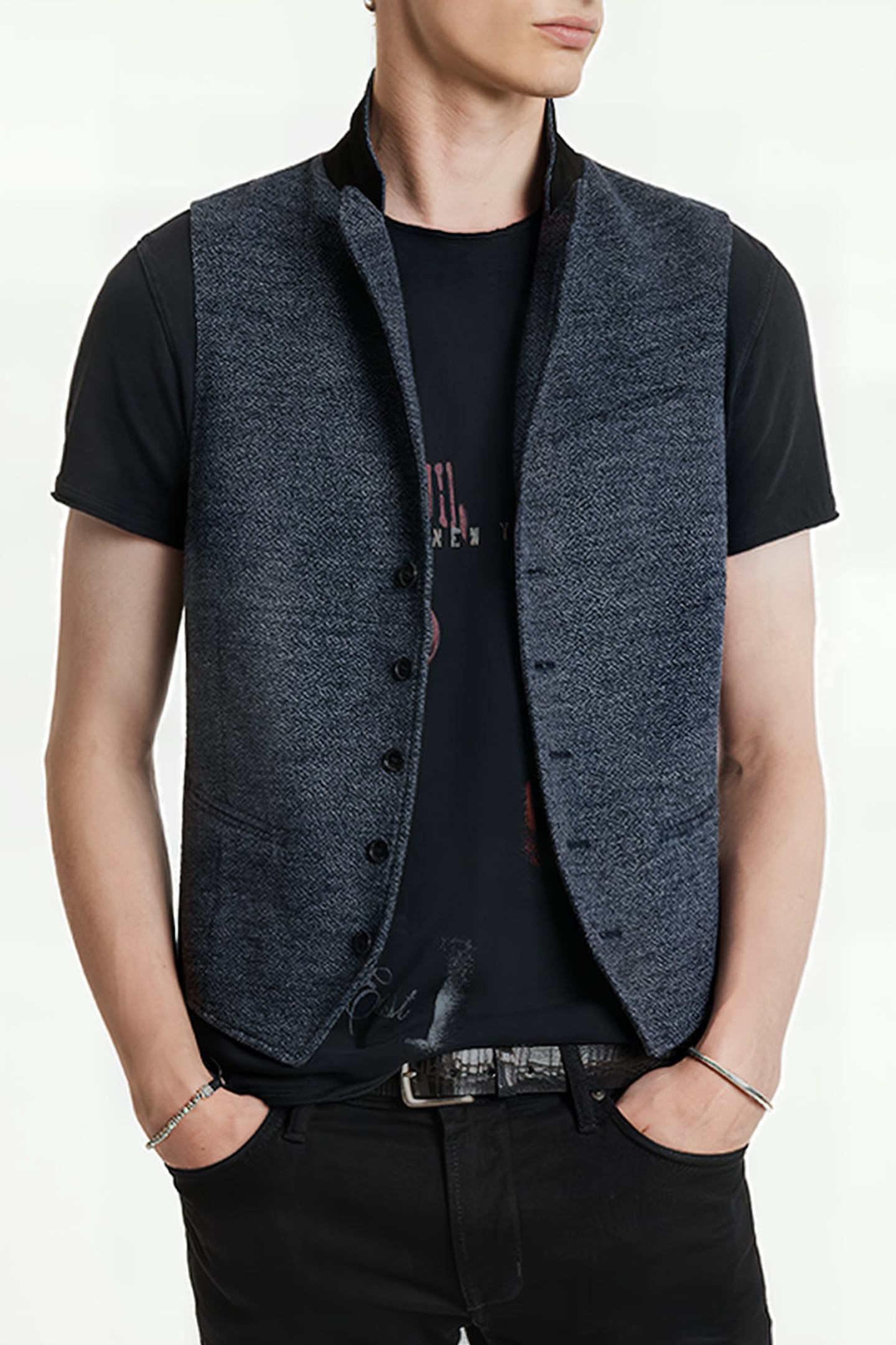 SLIM FIT PEAK LAPEL VEST WITH WIRE INSER NAVY 1