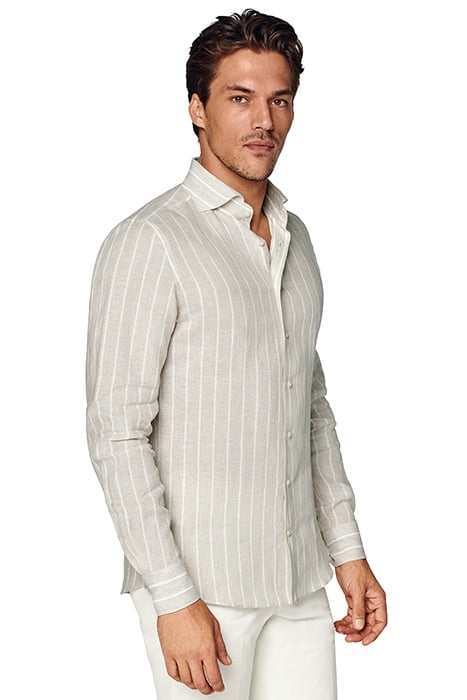 LIGHT BROWN STRIPED SLIM FIT SHIRT 1